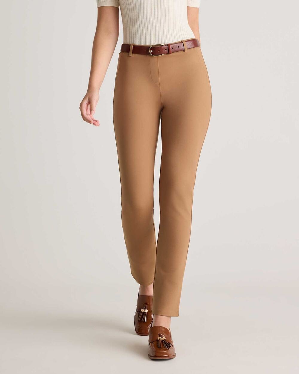 Quince Women XL Tall Ultra-Stretch Ponte Straight Leg Pants Roasted Pecan Office